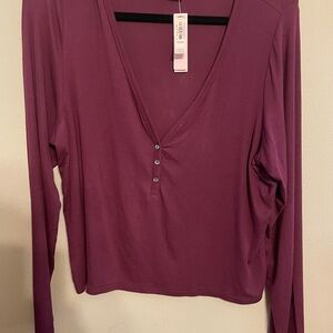 Victoria's Secret Deep V-Neck Long Sleeve Top - Burgundy